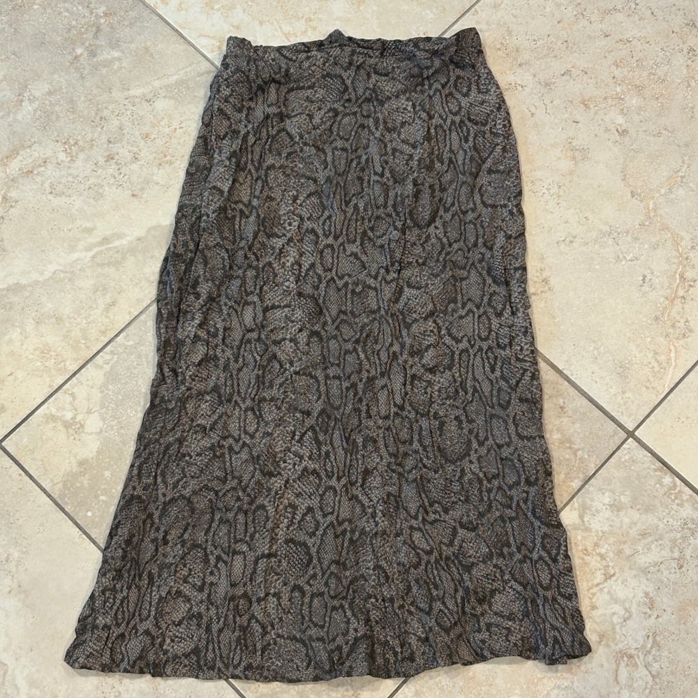 Vintage Carole Little Petites Midi Skirt Womens 12P Brown Snakeskin Rayon Y2k